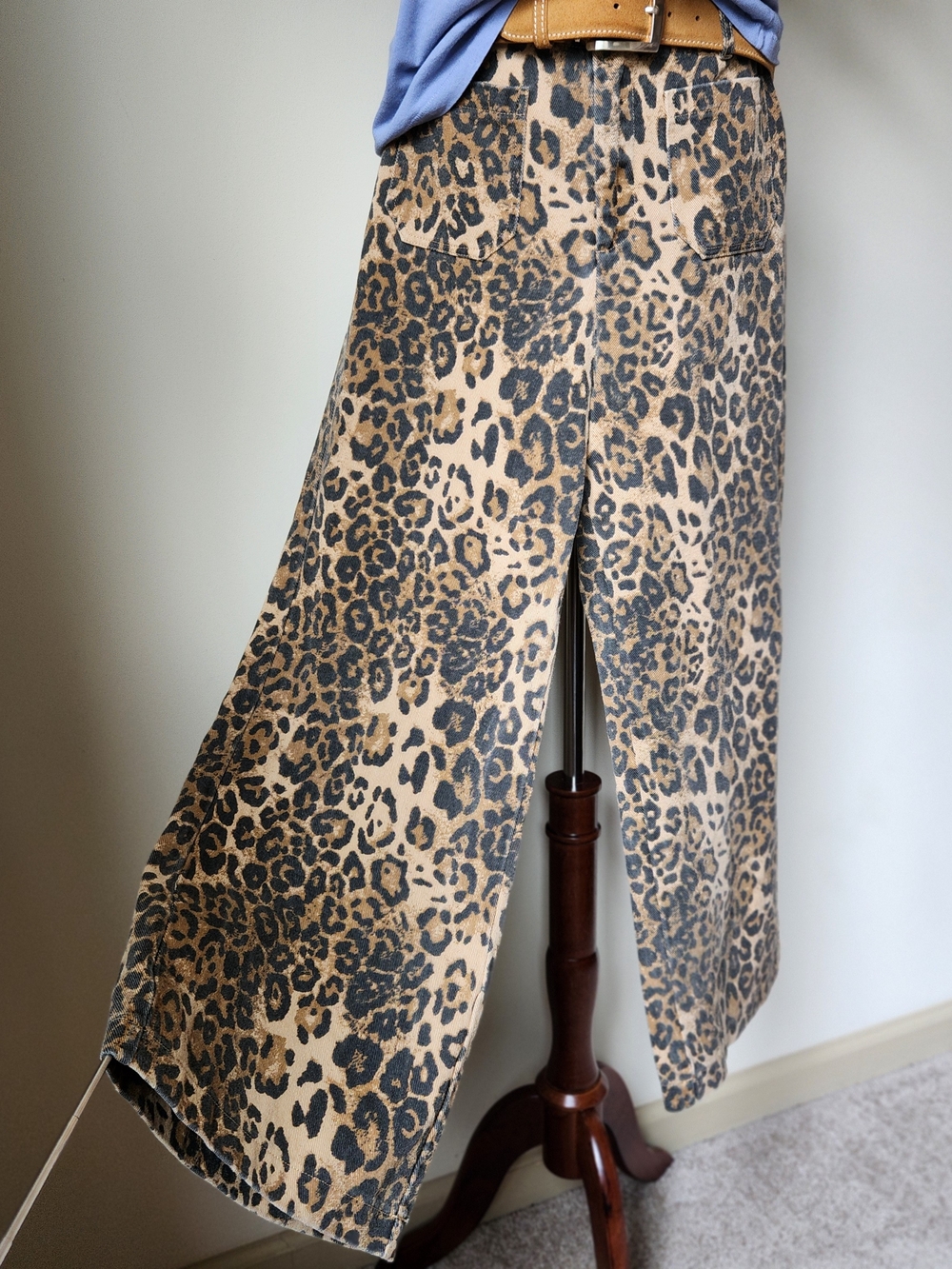 Gee Gee 100% Cotton Leopard Print Wide Leg Pants Womens Size Small Waist 26